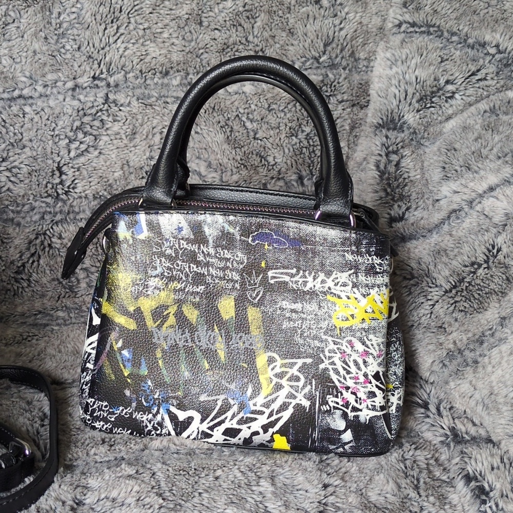DKNY Paige small satchel crossbody handbag with a graffiti print. - Picture 4 of 7